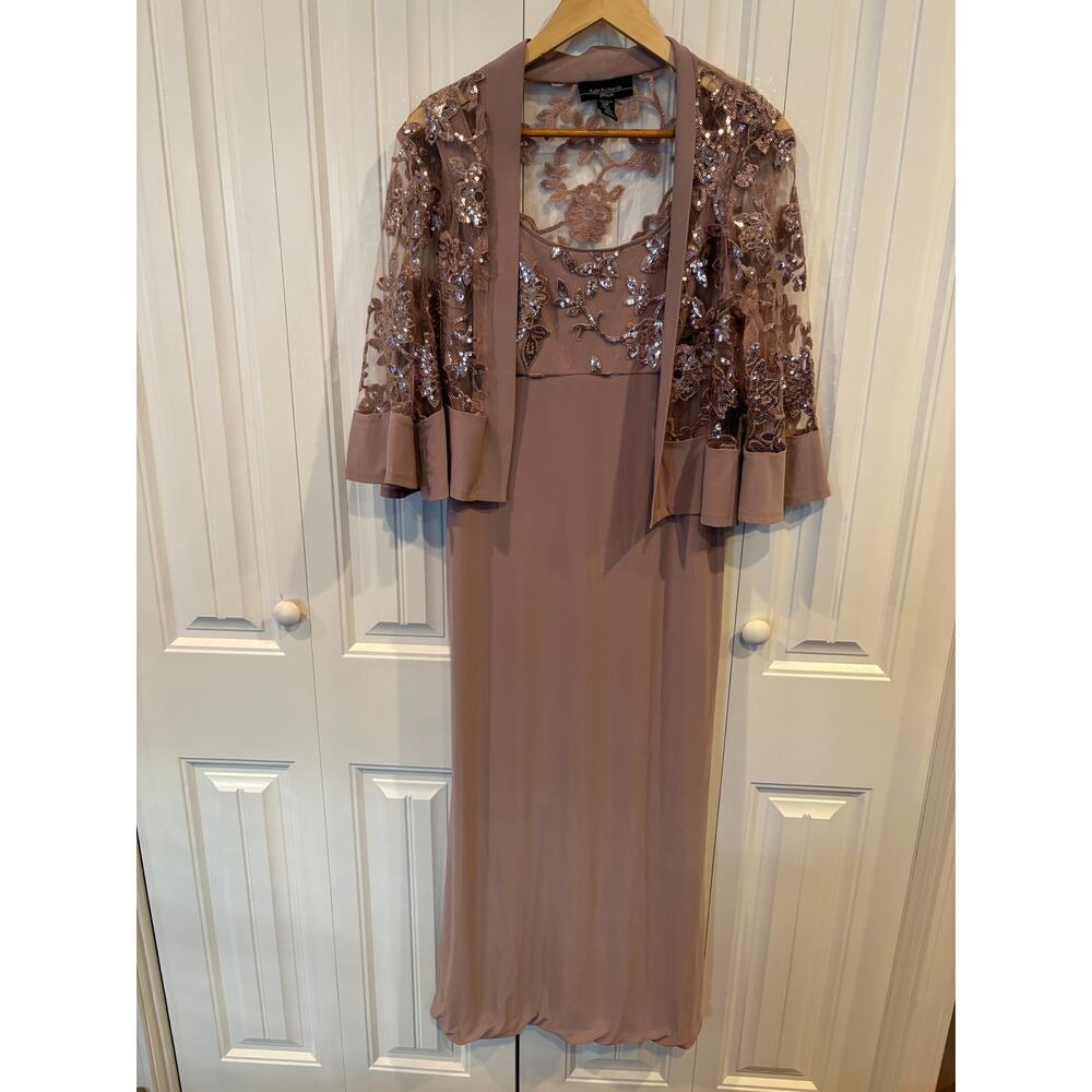 R&M RIchards Blush Eveing Gown And Matching Cardigan Size 10 Petite
